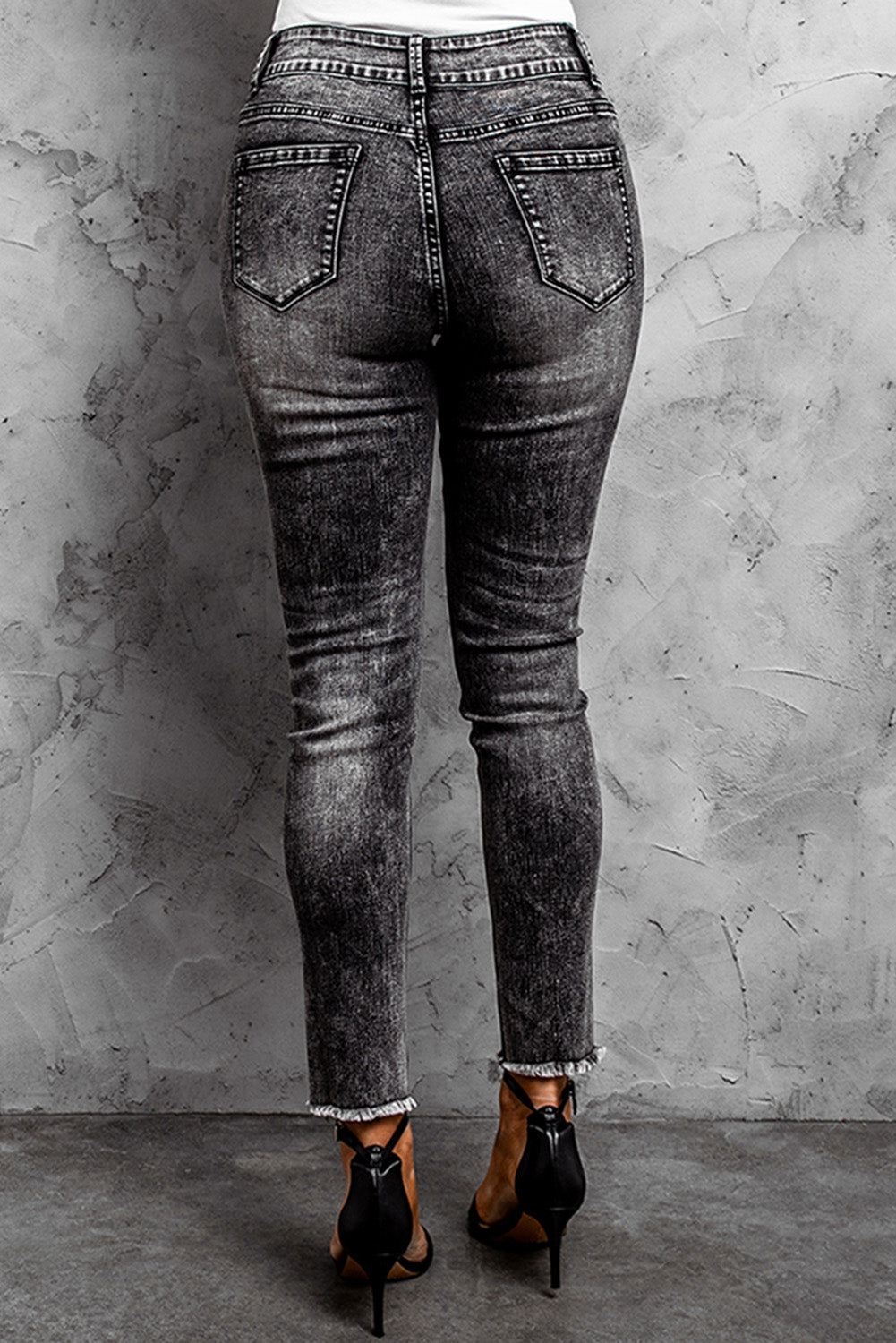 Black High Rise Acid Wash Crop Skinny Jeans