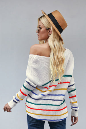 White Striped Knit Sweater
