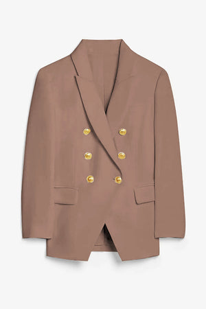 Brown Turn-Down Collar Buttons Blazer with Pockets