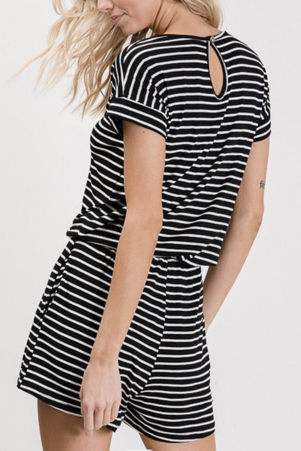 Black Striped Romper with Pockets