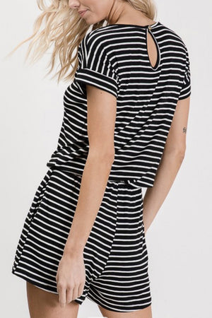 Black Striped Romper with Pockets