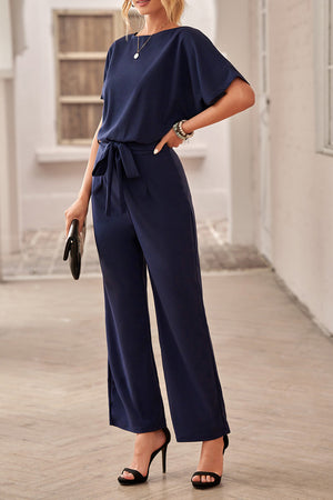 Blue Oh So Glam Belted Wide Leg Jumpsuit