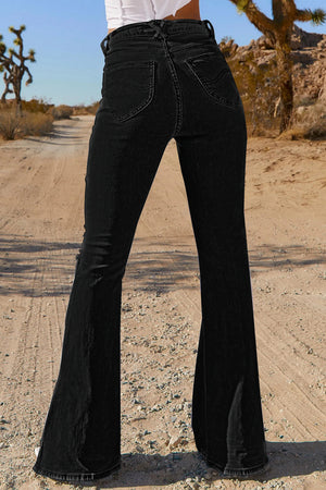 Letter Print Side Split Distressed Flare Jeans
