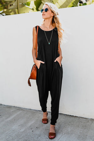 Black Sleeveless Pocketed Harem Jumpsuit