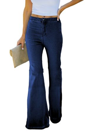 Blue High Waist Pockets Bell Jeans