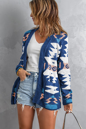 Blue Moraga Pocketed Aztec Cardigan