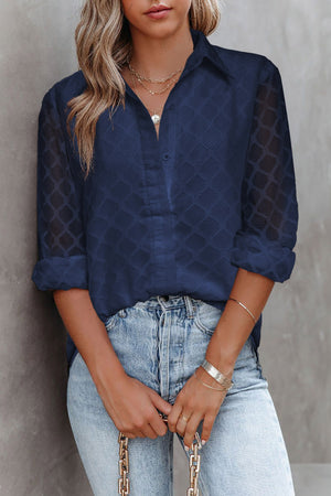 Blue Geometric Textured Button Shirt