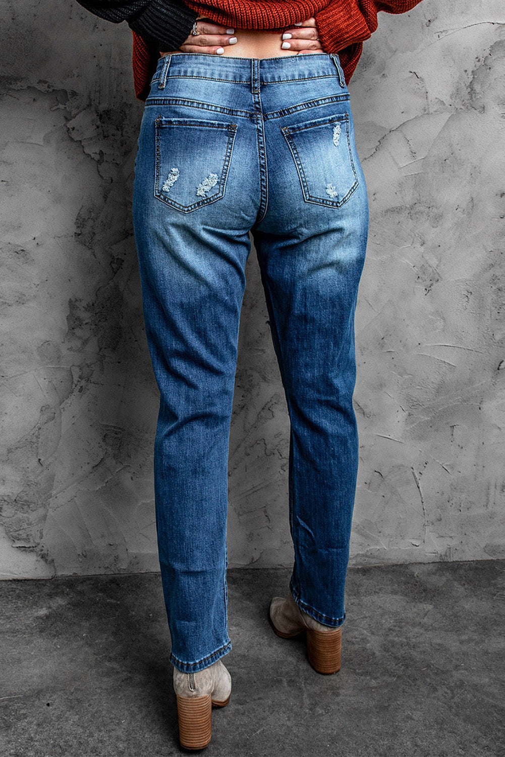 Distressed Leopard Patchwork Straight Leg Jeans