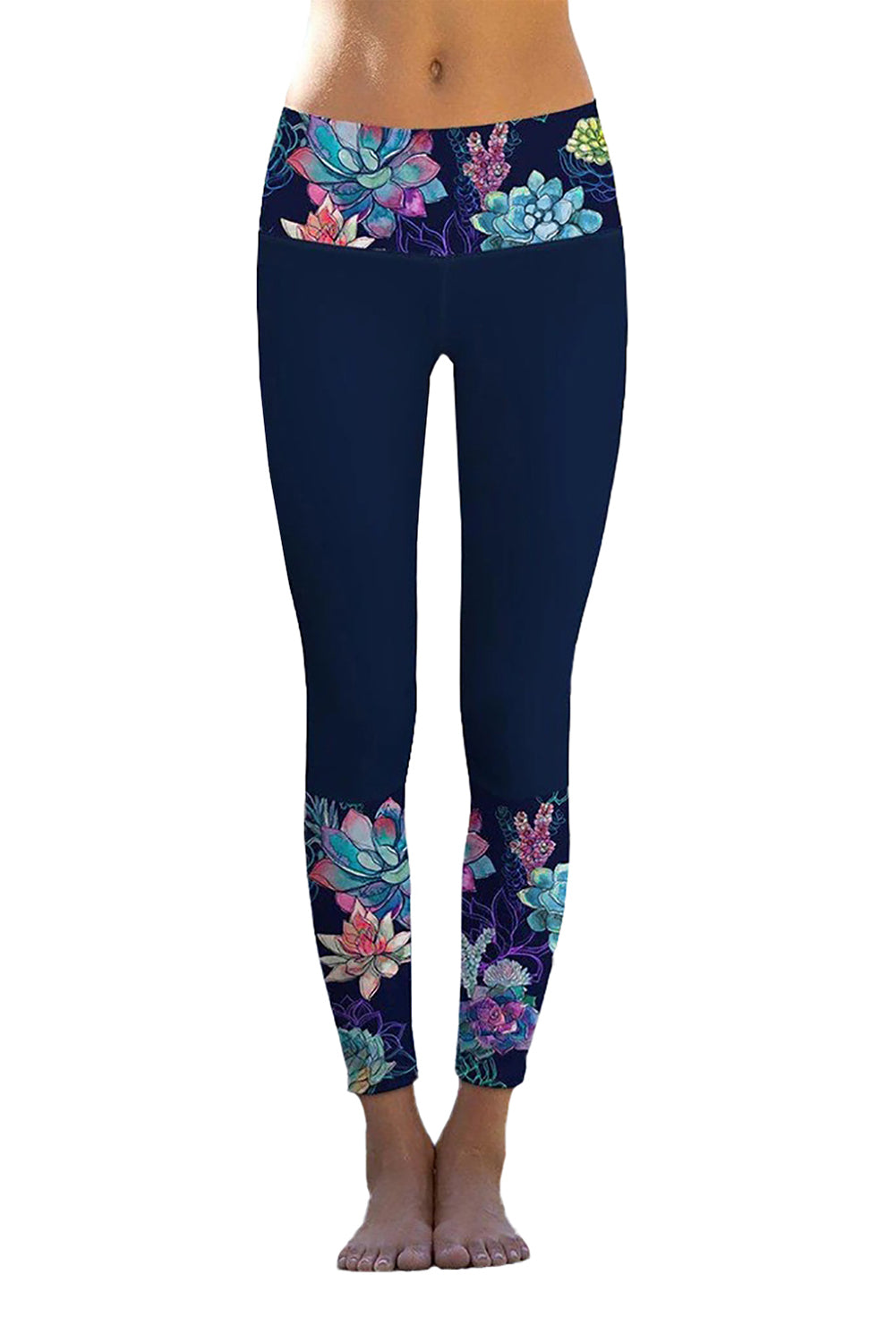 Navy Floral Printed Details Leggings Yoga Pants