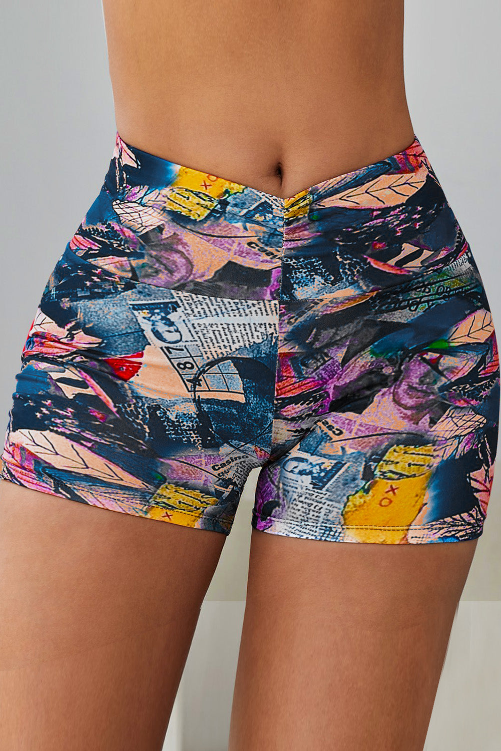 Black Printed High Waist Lift Up Yoga Shorts