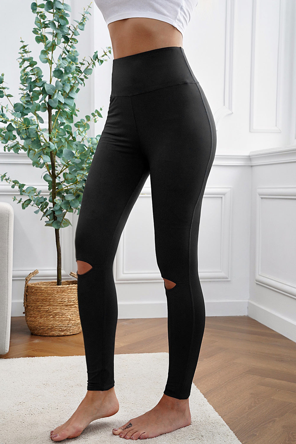 Black Ripped High Waist Skinny Leggings