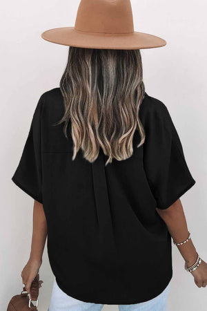 Black Button Front Short Sleeve Shirt