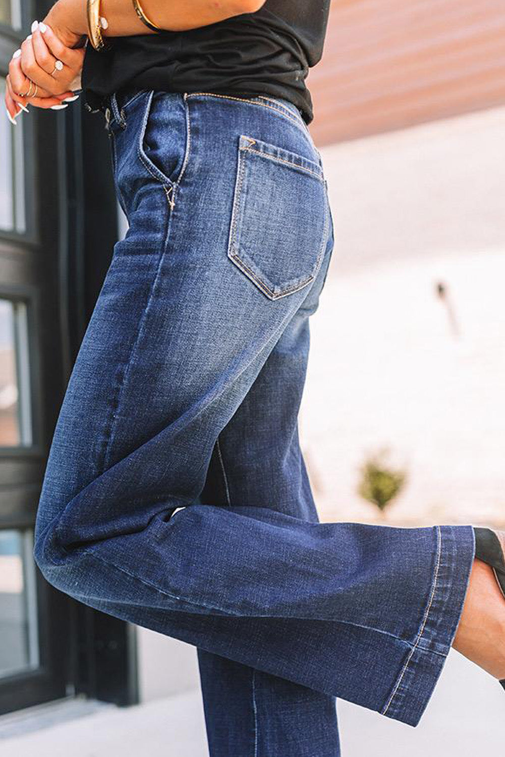 Blue Wide Leg High Rise Jeans