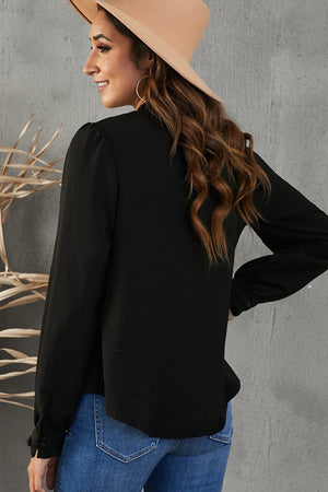 Black Lace Patchwork Ruffled Long Sleeve Blouse