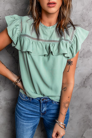 Green Flutter Ruffled Top