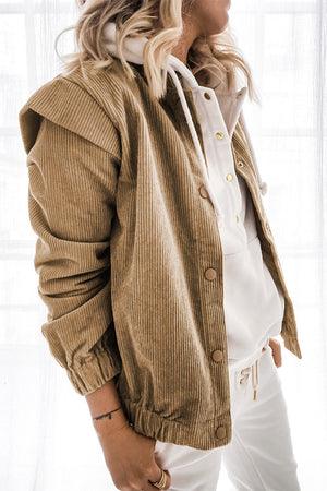 Brown Long Sleeve Buttoned Corduroy Coat