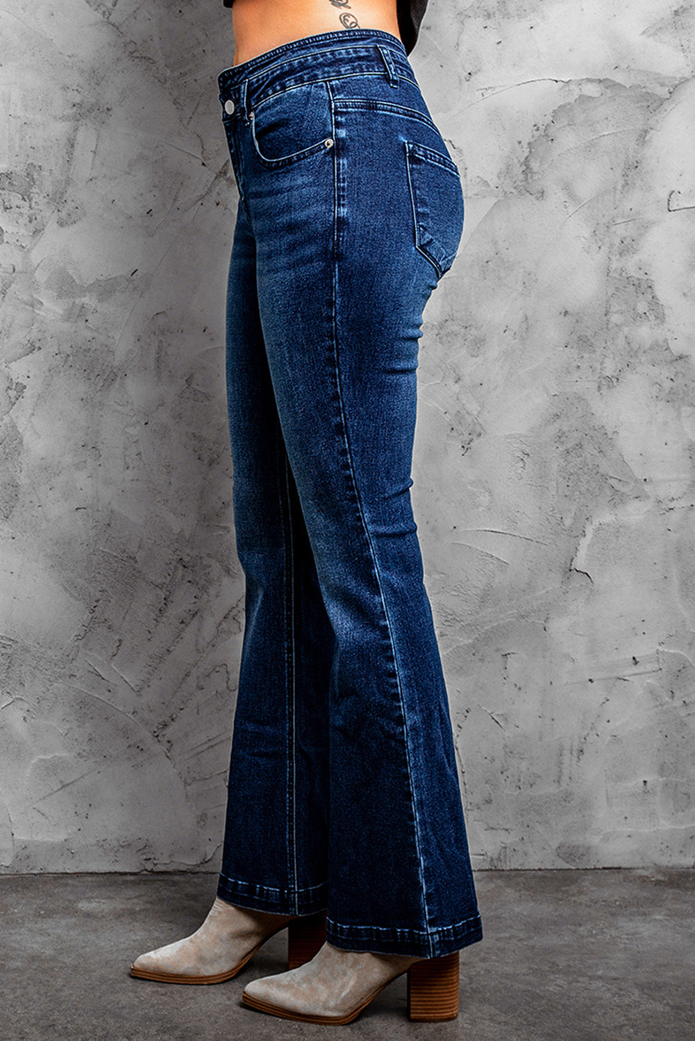 Blue High Rise Buttoned Flared Jeans