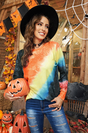 Ombre Orange Tie-dye Long Sleeve Top