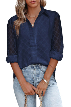 Blue Geometric Textured Button Shirt