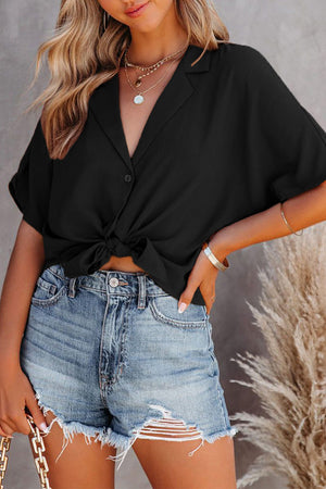 Black Button Front Short Sleeve Shirt