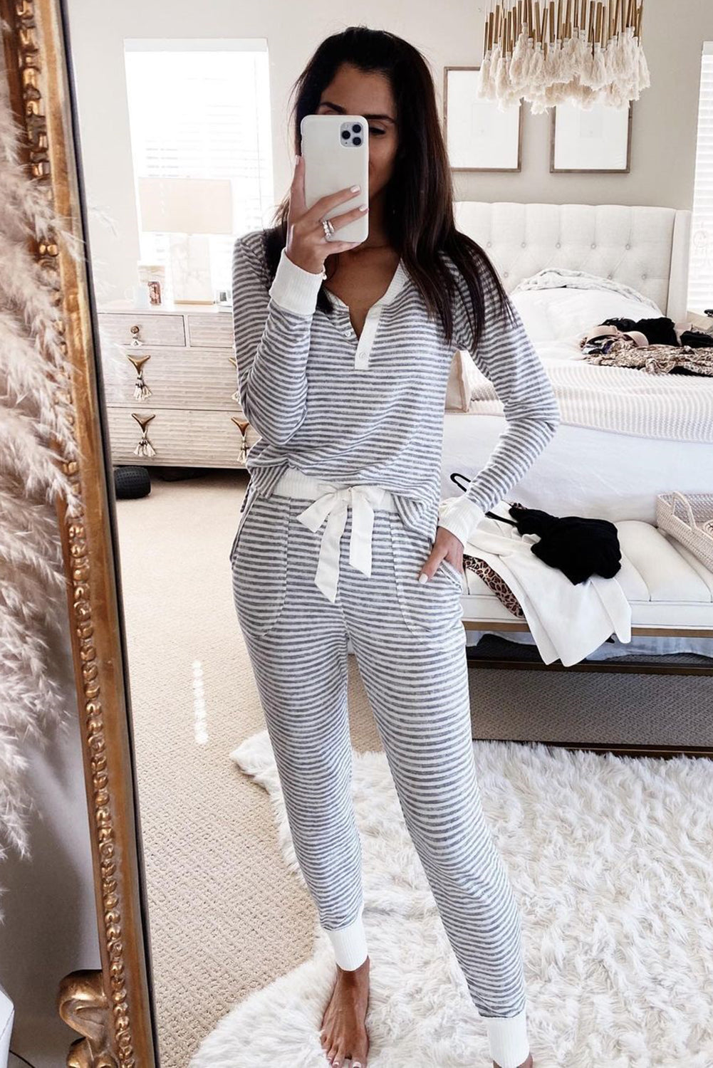 Gray Striped Long Sleeves and Joggers Set
