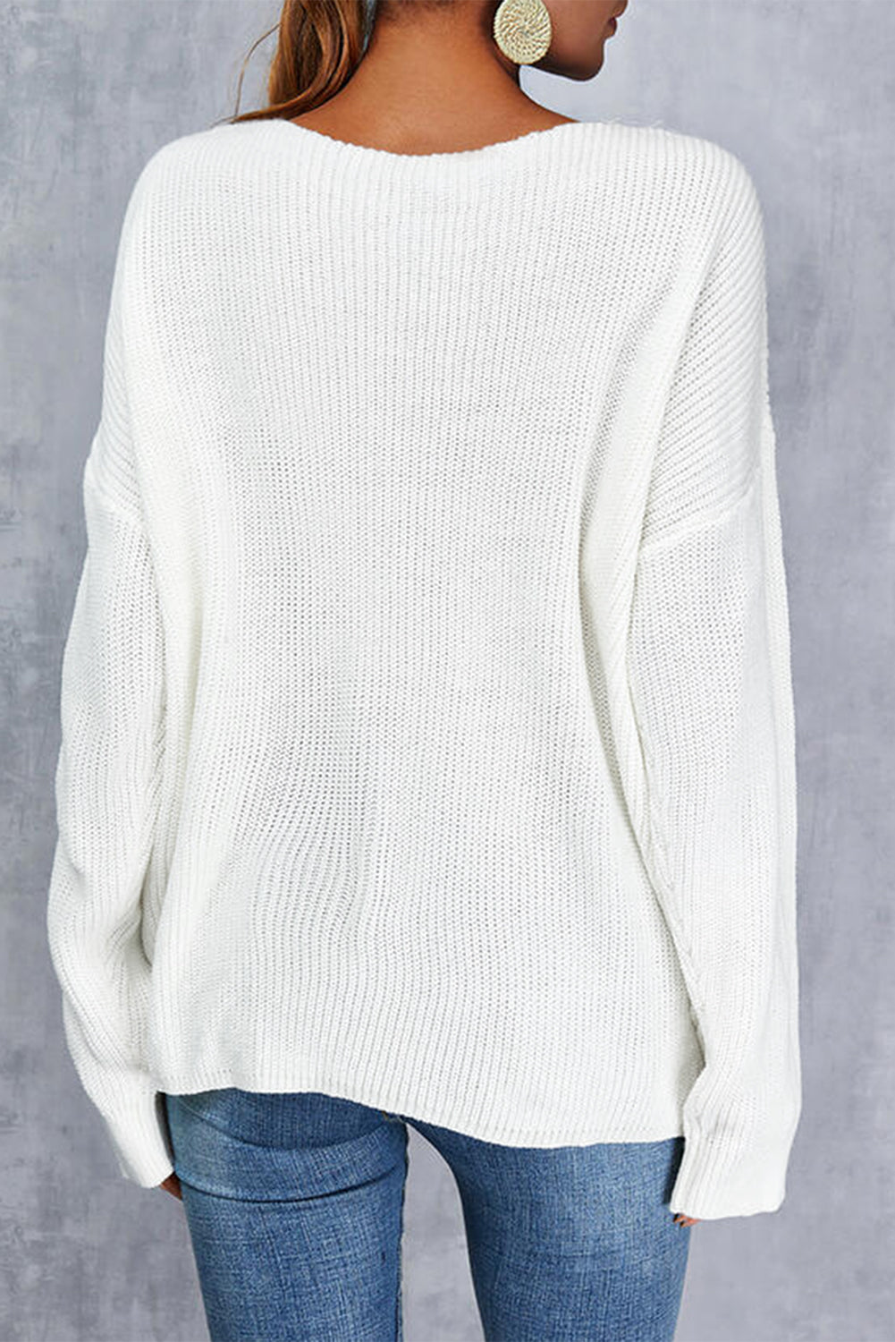 Lace Splicing Drop-shoulder Knitted Sweater