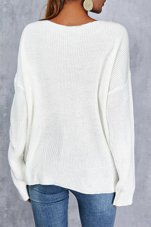 Lace Splicing Drop-shoulder Knitted Sweater