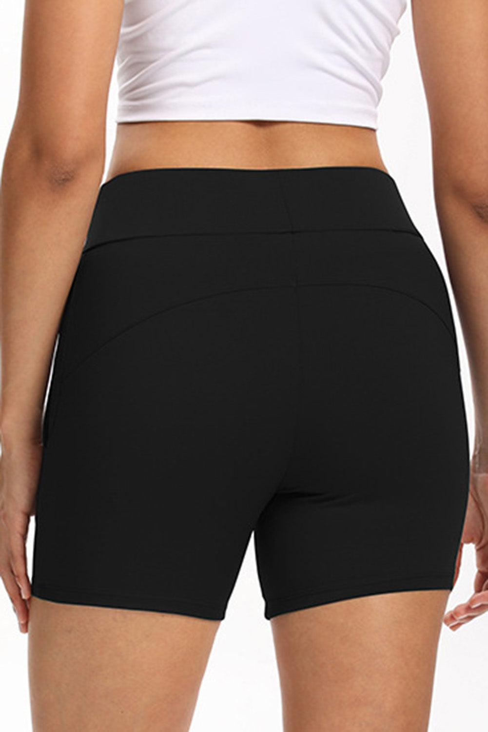 Black Tie Waist Pocket Slim-fit Yoga Shorts