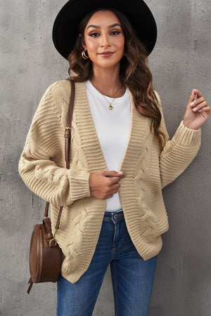 Beige Chunky Wide Long Sleeve Knit Cardigan