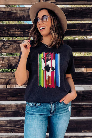 Striped Cow Cactus Print Short Sleeve T-shirt