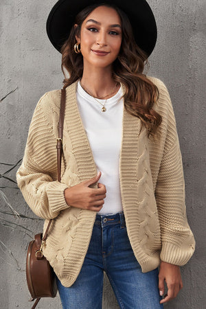 Beige Chunky Wide Long Sleeve Knit Cardigan
