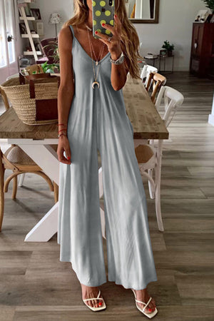 Gray Gradient Color Spaghetti V-Neck Wide Leg Jumpsuit