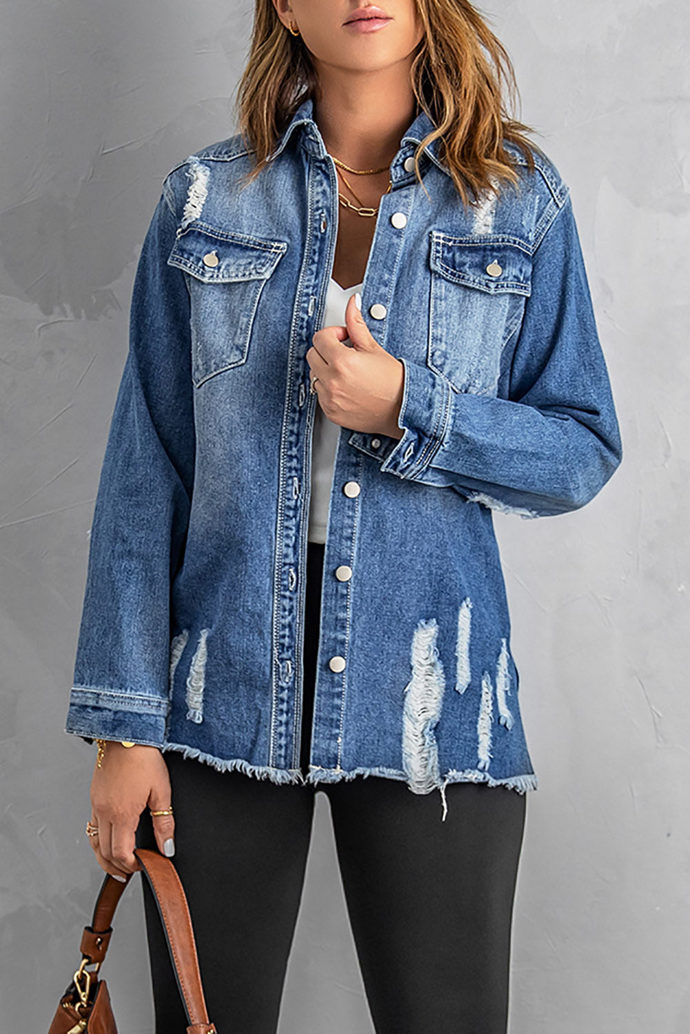 Blue Distressed Denim Jacket