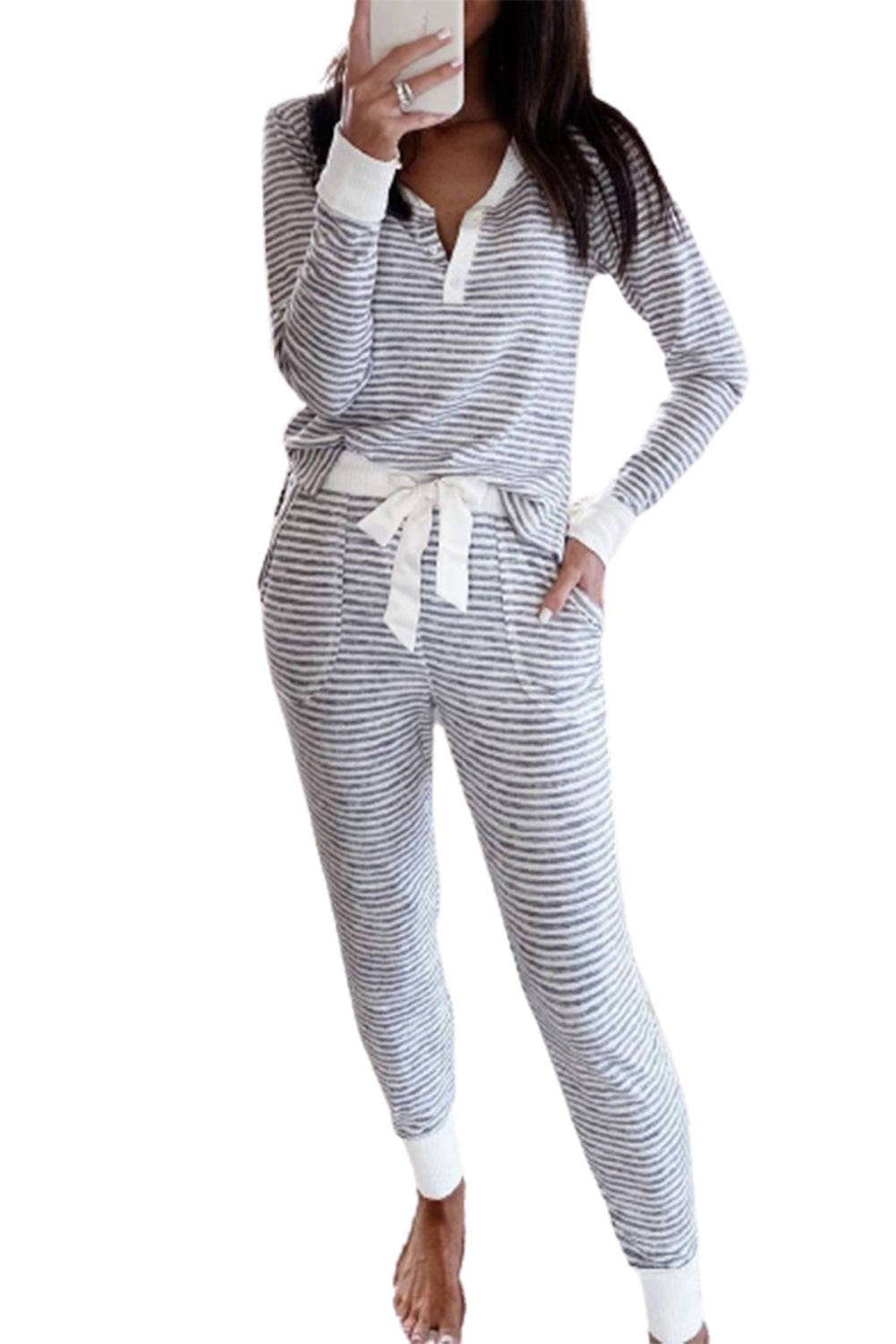 Gray Striped Long Sleeves and Joggers Set