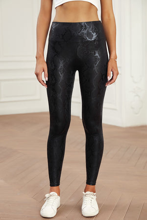 Black Striking Snakeskin Tummy Control Leggings