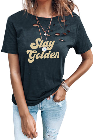 Distressed Crew Neck Letters Graphic T-shirt