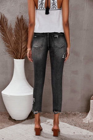 Black Washed Ripped Straight Legs Jeans