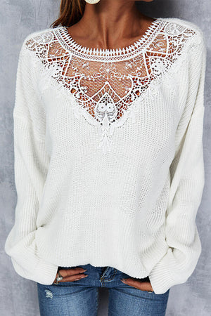 Lace Splicing Drop-shoulder Knitted Sweater