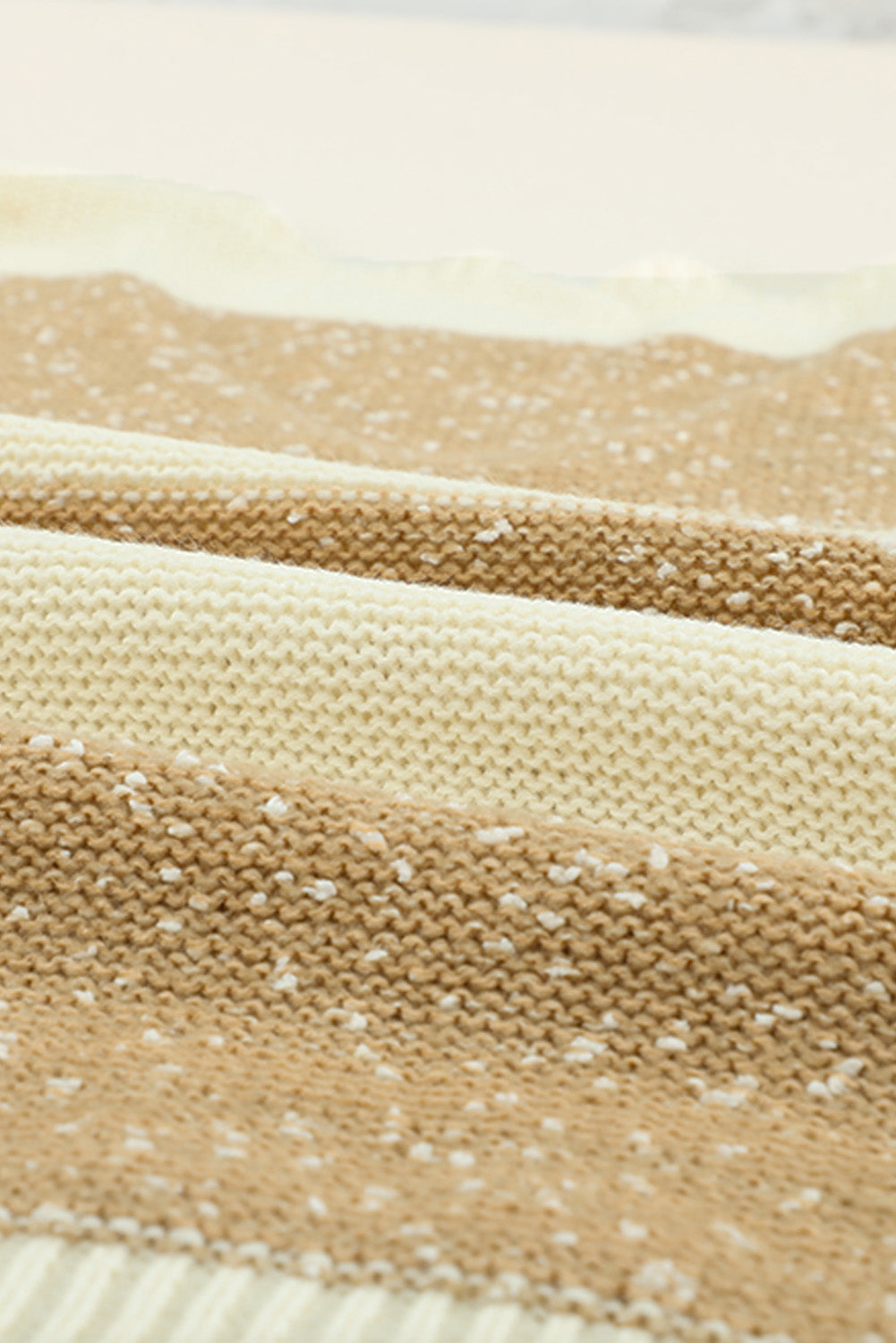 Khaki Striped Lace Splicing V Neck Knit Sweater