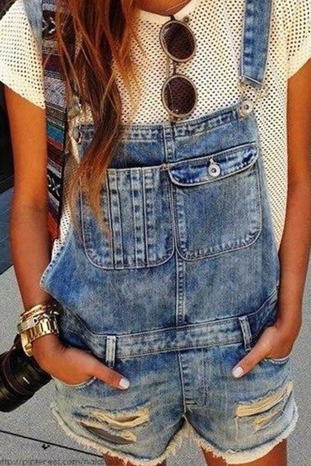 Blue Denim Overall Shorts