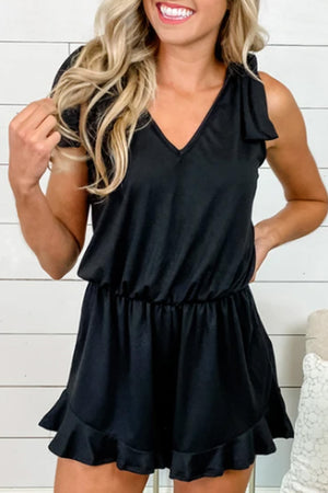 Black Ruffled V Neckline Romper