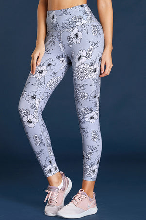 Gray Floral Print Allover High Waist Leggings
