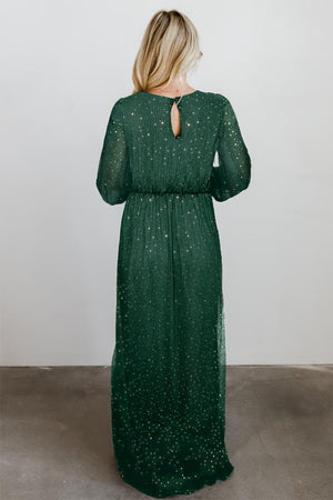 Green Side Split Rhinestone V Neck Maxi Dress