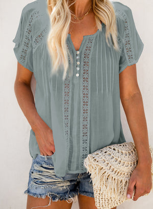 Crochet Eyelet Short Sleeves Top