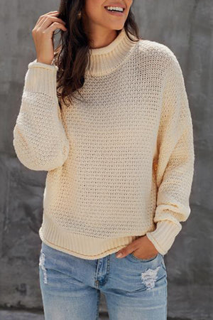 Beige Oversized Chunky Batwing Long Sleeve Turtleneck Sweater