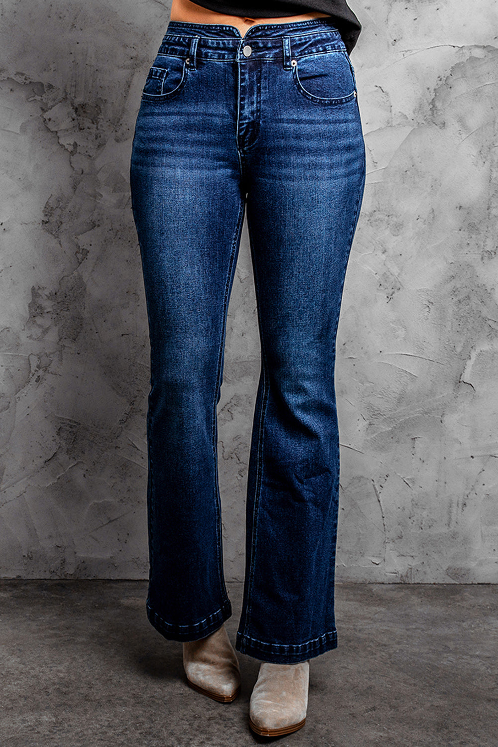 Blue High Rise Buttoned Flared Jeans