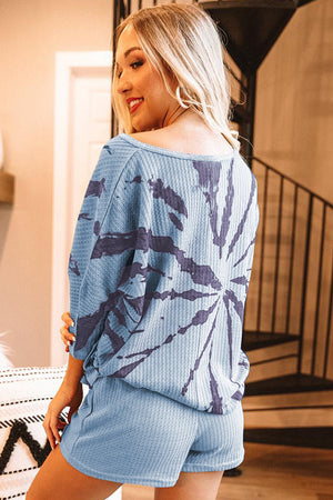 Blue Camo Print Waffle Knit Lounge Set