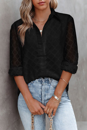 Black Geometric Textured Button Shirt