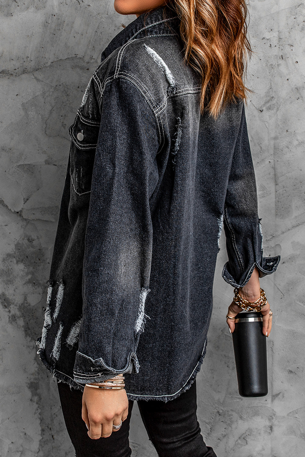 Black Distressed Denim Jacket