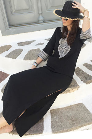 Black Casual Crochet Embroidered Slit Summer Dress